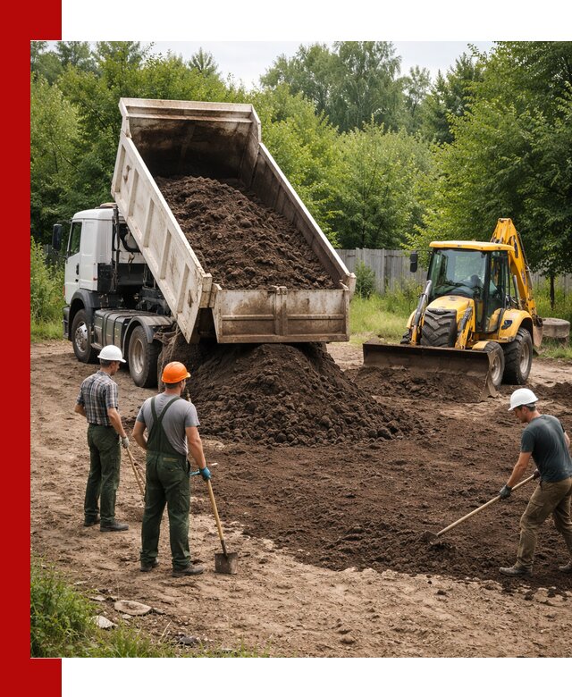 Доставка и укладка грунта для выравнивания участка в Усолье-Сибирском