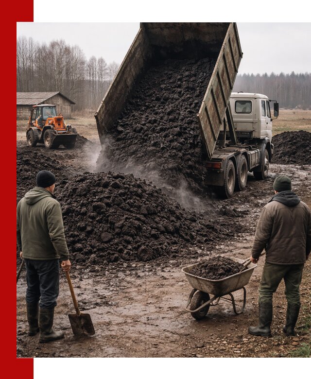 Доставка низинного торфа с разгрузкой и доставкой в Усолье-Сибирском