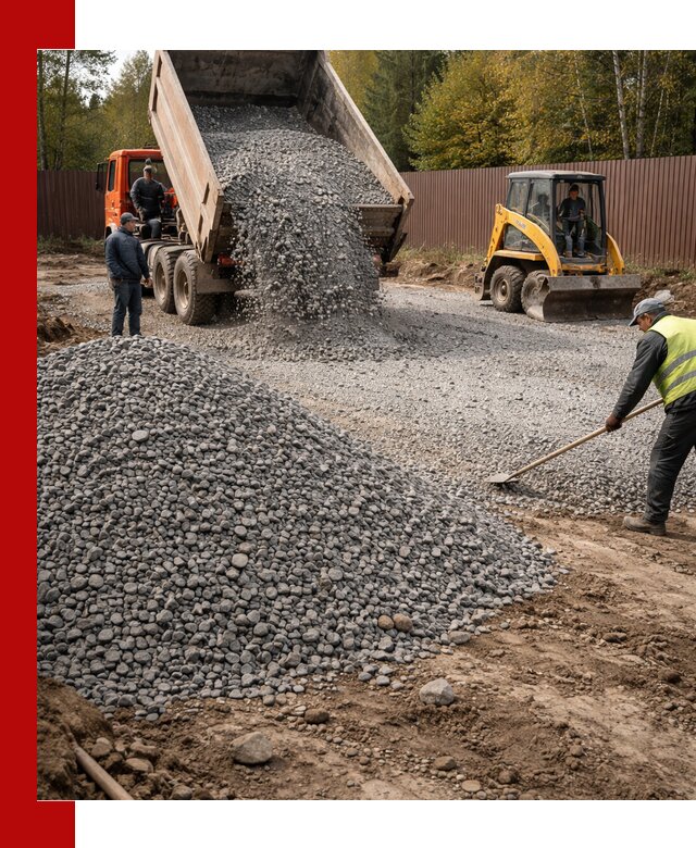 Отсыпка участка щебнем с доставкой и уплотнением в Усолье-Сибирском
