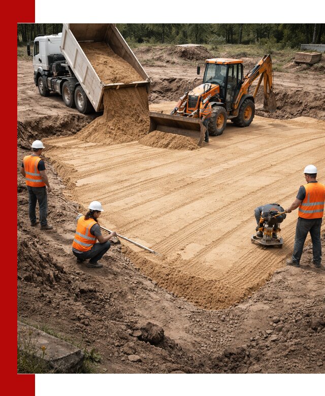 Устройство песчаной подушки для фундаментов и дорог в Усолье-Сибирском